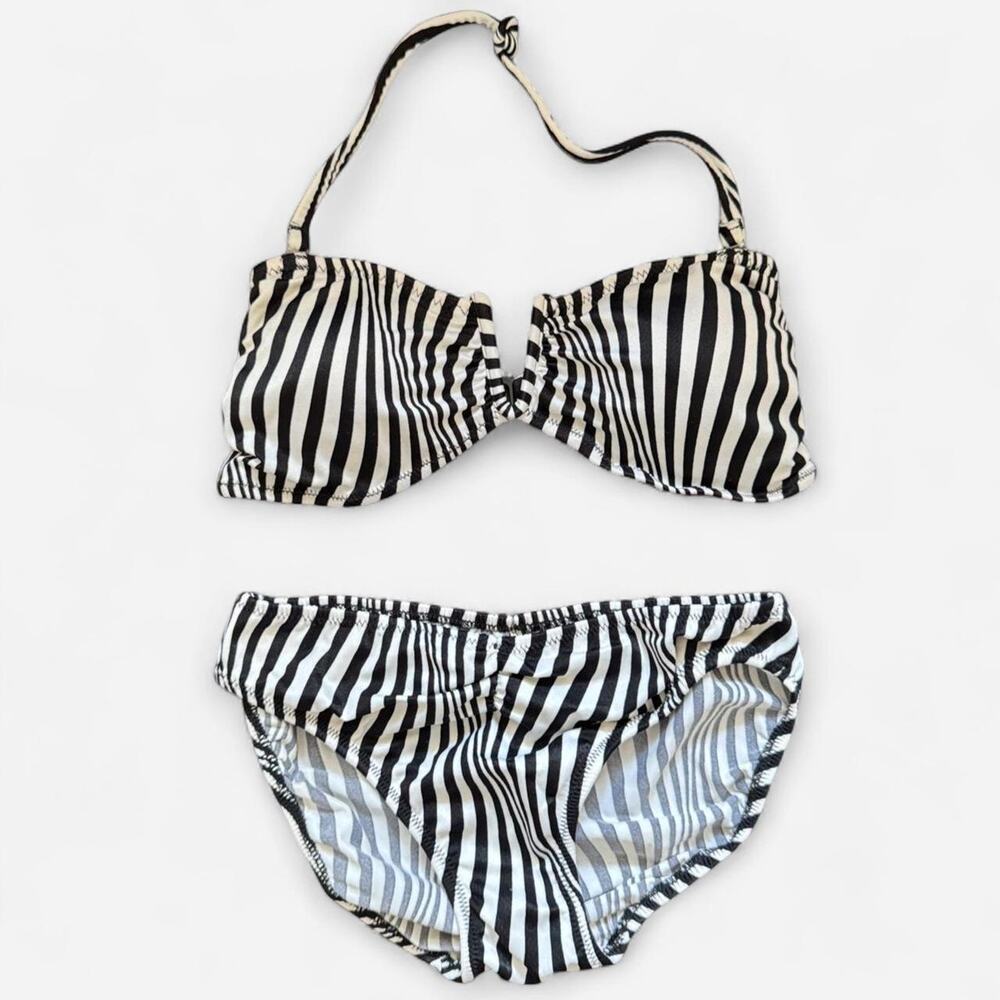 Vintage 90s black white striped retro bikini set
